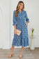 Brown Floral Printed Frilled V Neck Bracelet Sleeve Long Dress