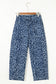 Khaki Leopard Printed Drawstring Elastic Waistband Pocketed Barrel Jeans