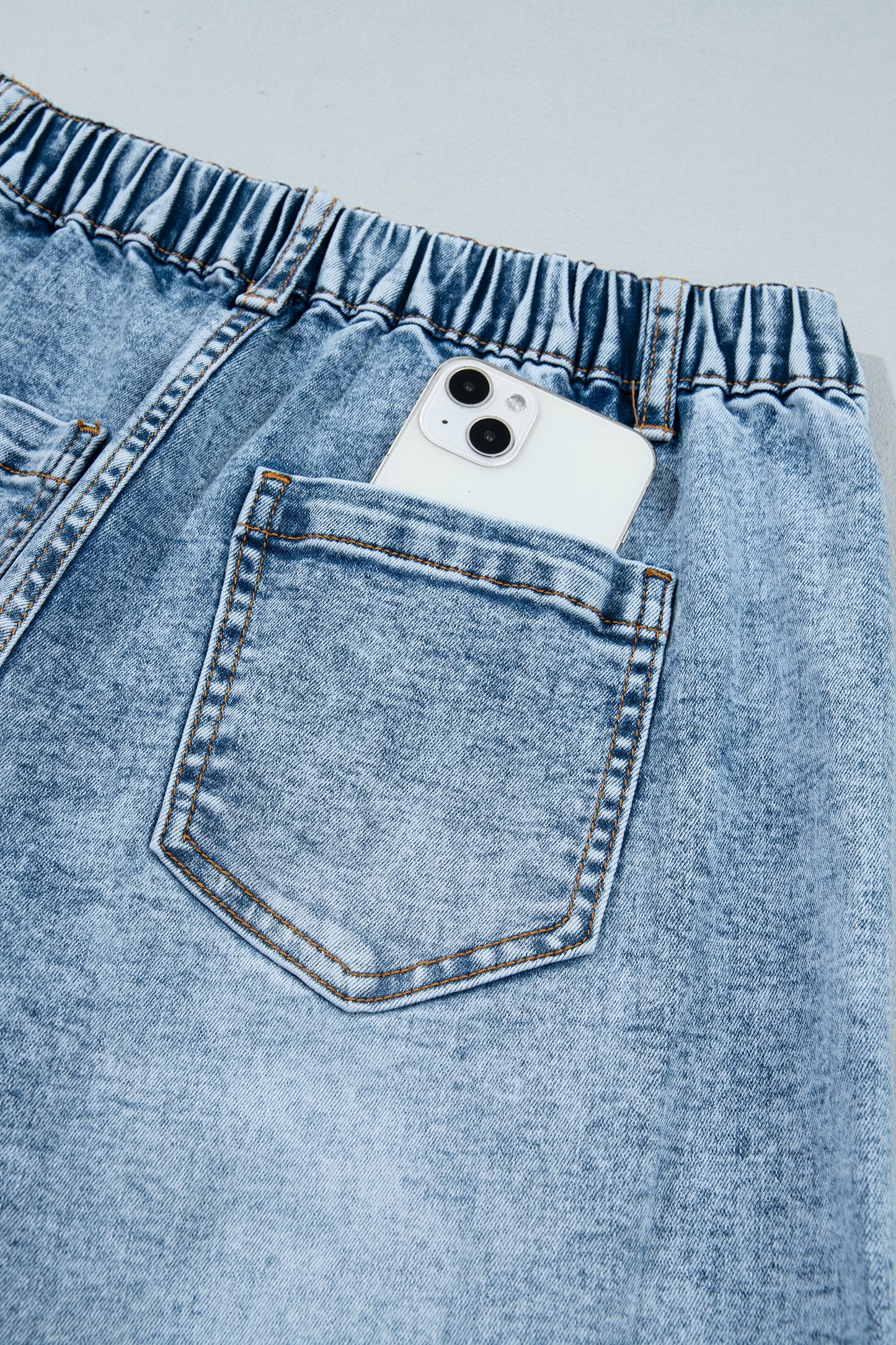Beau Blue Frayed Studded Detail Wide Leg Pocketed Jeans
