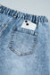 Beau Blue Frayed Studded Detail Wide Leg Pocketed Jeans