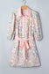 Pink Boho Floral Print Color Block Trim Half Button Belted Mini Dress