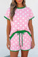 Pink Polka Dot Contrast Edge Casual Short Set