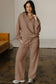 Bright Pink Polo Collar V Neck Pullover and Drawstring Sweatpants Set