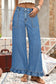 Dirty blue Plus Size Elastic Waist Ruffled Wide Leg Denim Pants