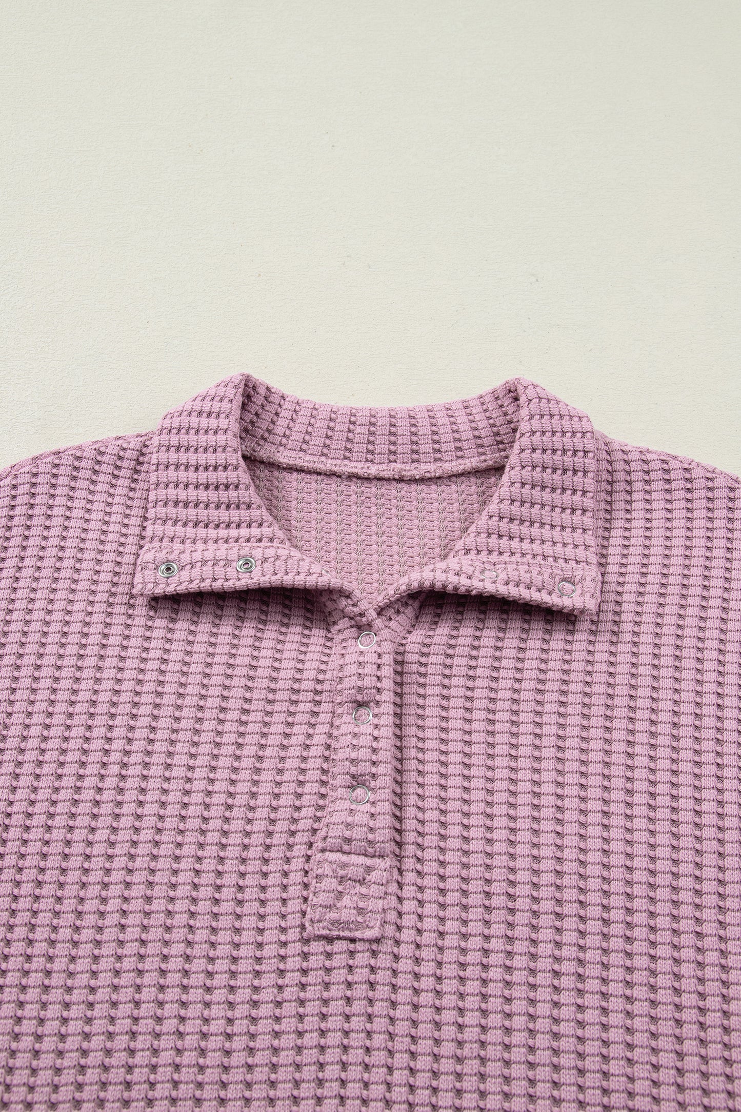 Casual Solid Color Textured Snap Button Collared Baggy Top
