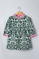Green Damask Print Ruffled Color Block Detail Half Sleeve Blouse