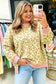 Brown Plus Size Leopard Print Contrast Polka Dot Trim Long Sleeve Top