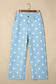 Sky Blue Polka Dot Print Raw Hem Shift Jeans