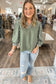 White Floral Puff Sleeve Contrast V Neck Patchwork Blouse