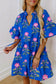 Blue V Neck Short Sleeve Loose Flower Dress