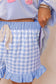 Red Gingham Print Ruffle Striped Detail Lace Tie Shorts