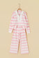 Pink Stripe Color Block Patchwork Zip Long Sleeve Top Elastic Waist Pants Set