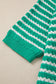 Green Stripe Short Sleeve Knit V Neck Bow Knot Sweater