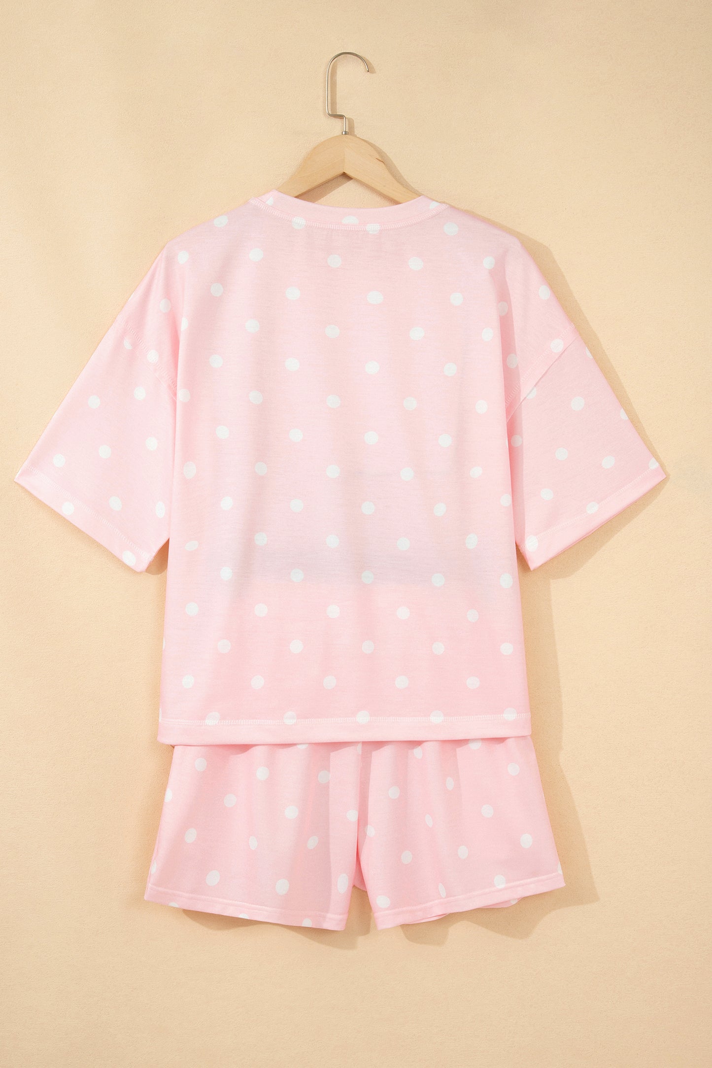 White Exposed Seam Detail Polka Dot Loose Tee Drawstring Shorts Set