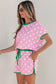Pink Polka Dot Contrast Edge Casual Short Set