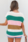 Light Blue Color Block Notch V Neck Sweater T Shirt