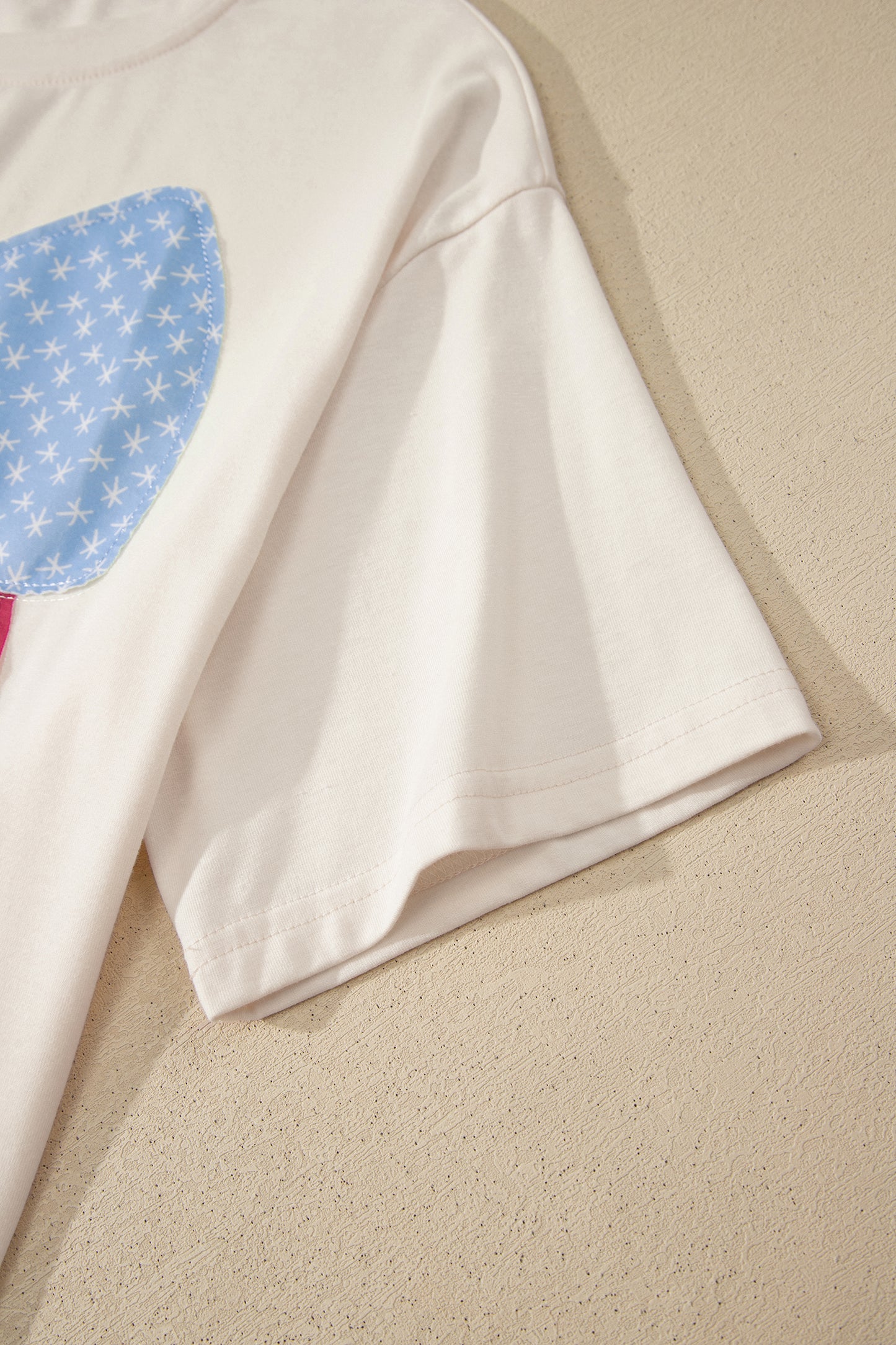 White Loose Knit Vintage Flag Bow Patched T Shirt