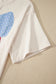 White Loose Knit Vintage Flag Bow Patched T Shirt