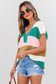 Light Blue Color Block Notch V Neck Sweater T Shirt