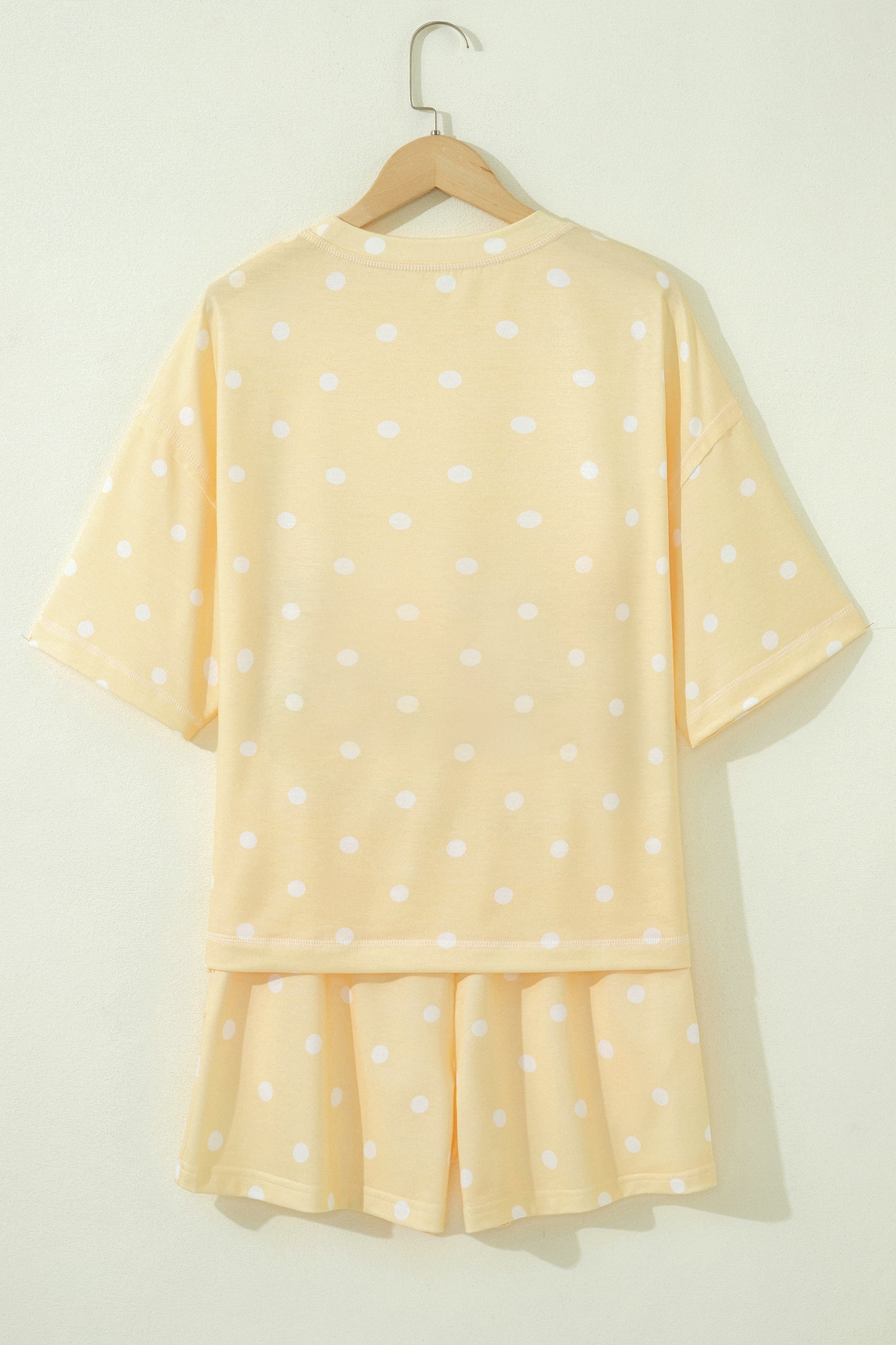 White Exposed Seam Detail Polka Dot Loose Tee Drawstring Shorts Set