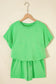 Green Solid Color Puffy Loose Top Drawstring Shorts 2pcs Outfit