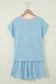 Clearly Aqua Soft Ribbed Color Block Trim Casual Short Set