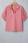 Green Plaid Short Sleeve Colorblock Trim Split Neck Blouse