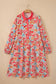 Pink Plus Size Button V Neck Leopard Print Puff Sleeve Loose Mini Dress