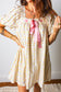 Multicolour Floral Print Contrast Ribbon Bow Lace Trim Square Neck Mini Dress