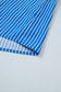 Blue Stripe Ruffled Short Puff Sleeve Button Front Blouse