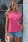 Pink Mineral Wash Raw Seam Detail Lace Trim Cap Sleeve Top