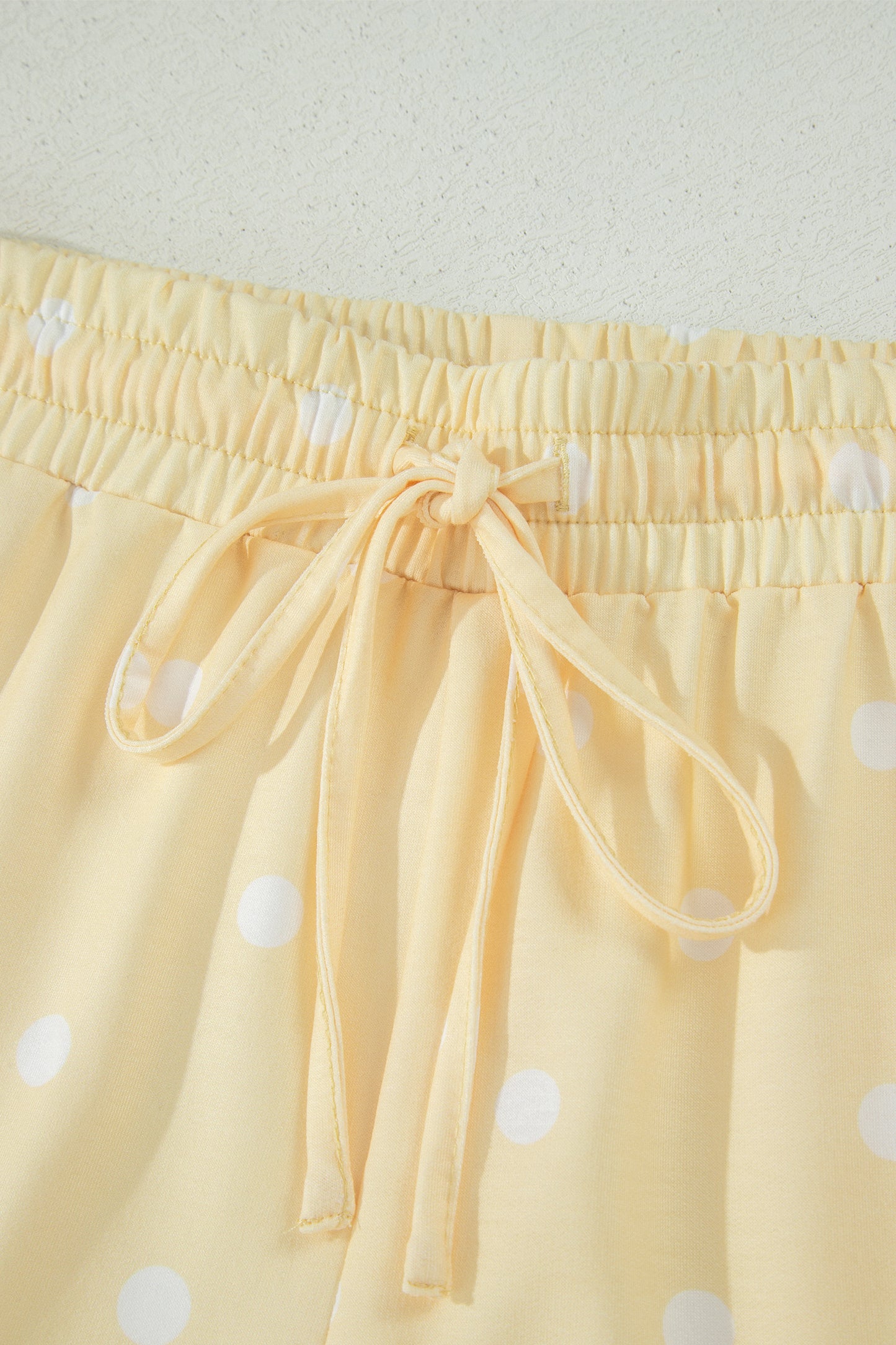 White Exposed Seam Detail Polka Dot Loose Tee Drawstring Shorts Set