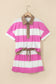 Rose Stripe Colorblock Trim Polo Tee Drawstring Mini Skirt 2pcs Set