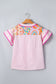 Boho Contrast Trim Patchwork Tiered Short Sleeve Blouse