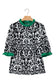Green Damask Print Ruffled Color Block Detail Half Sleeve Blouse