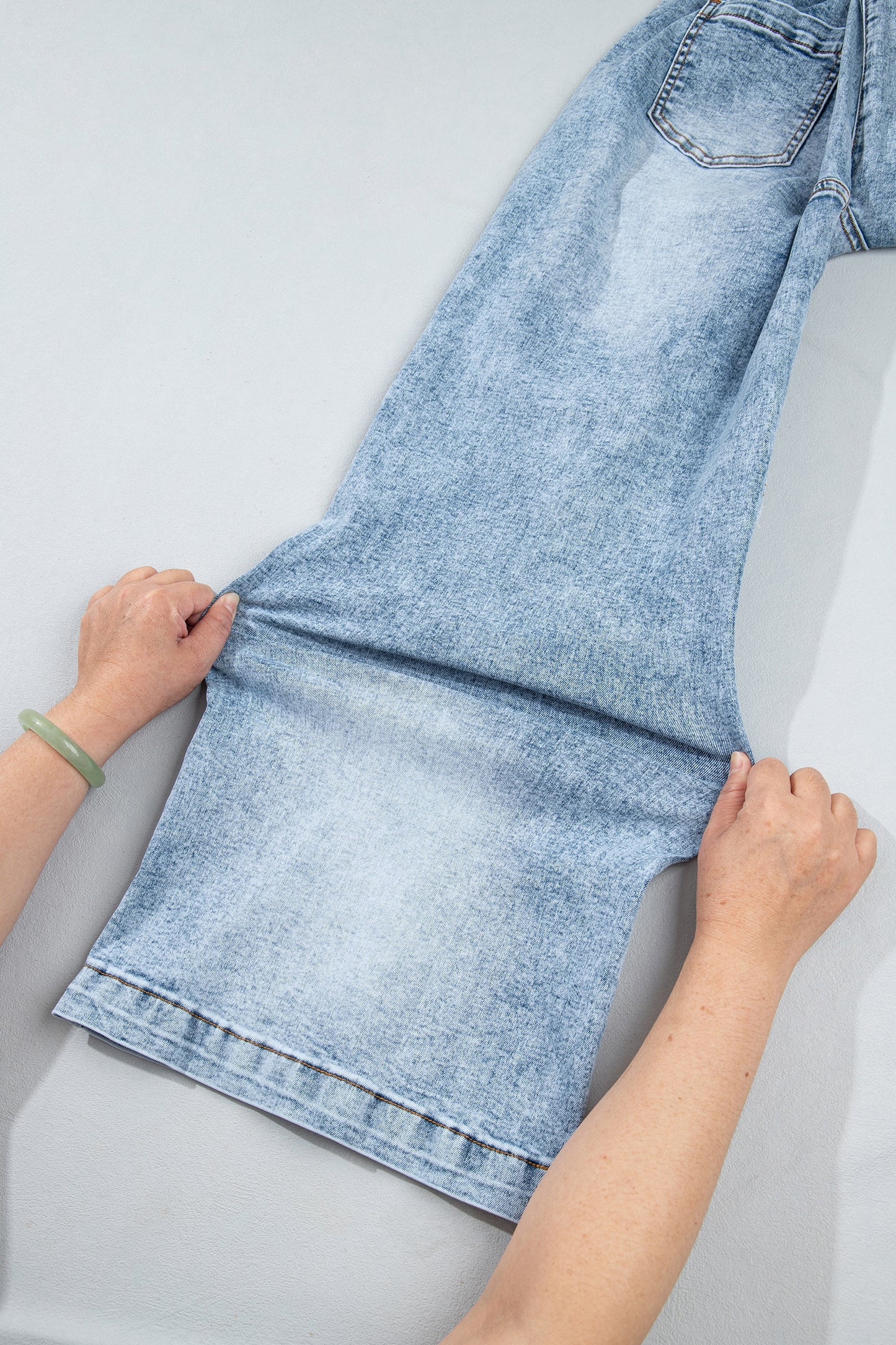 Beau Blue Frayed Studded Detail Wide Leg Pocketed Jeans