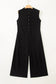 Black Half Buttons Sleeveless Wide Leg Textured Jumpsuit