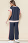 Strawberry Pink Color Block Detail Casual Two-piece Set