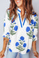 Green Casual Wild Flower Print V Neck 3/4 Sleeve Blouse