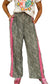 Brown Wild Leopard Print Contrast Lace Striped Detail Drawstring Pants