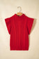 Jet Stream Cable Knit Turtleneck Ruffled Short Sleeve Sweater