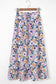 Floral Lace Up High Waist Ruffle Maxi Skirt