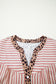 Pink Stripe Square Button Leopard Trim Loose Bracelet Sleeve Shirt Dress