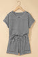 Brown Stripe Breathable Textured Knit Short 2pcs Set