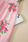 Pink Notched Neck Flutter Short Sleeve Floral Print Maxi Dress