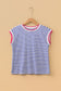 Blue Stripe Contrast Trim Round Neck Cap Sleeve Tee