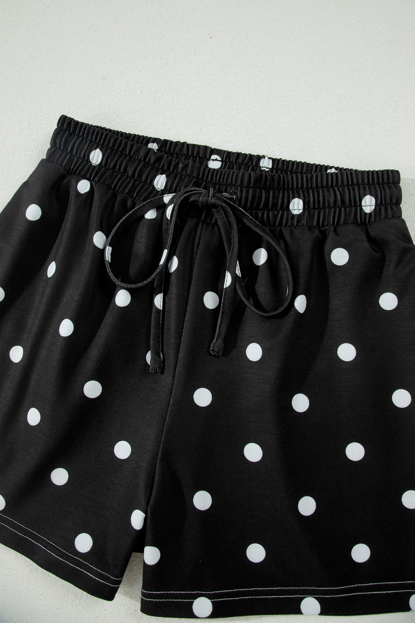 White Exposed Seam Detail Polka Dot Loose Tee Drawstring Shorts Set