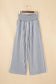 Black Stripe Shirred High Waist Loose Summer Pants