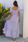 Pink Floral Short Bubble Sleeve Shirred High Waist Maxi Dress