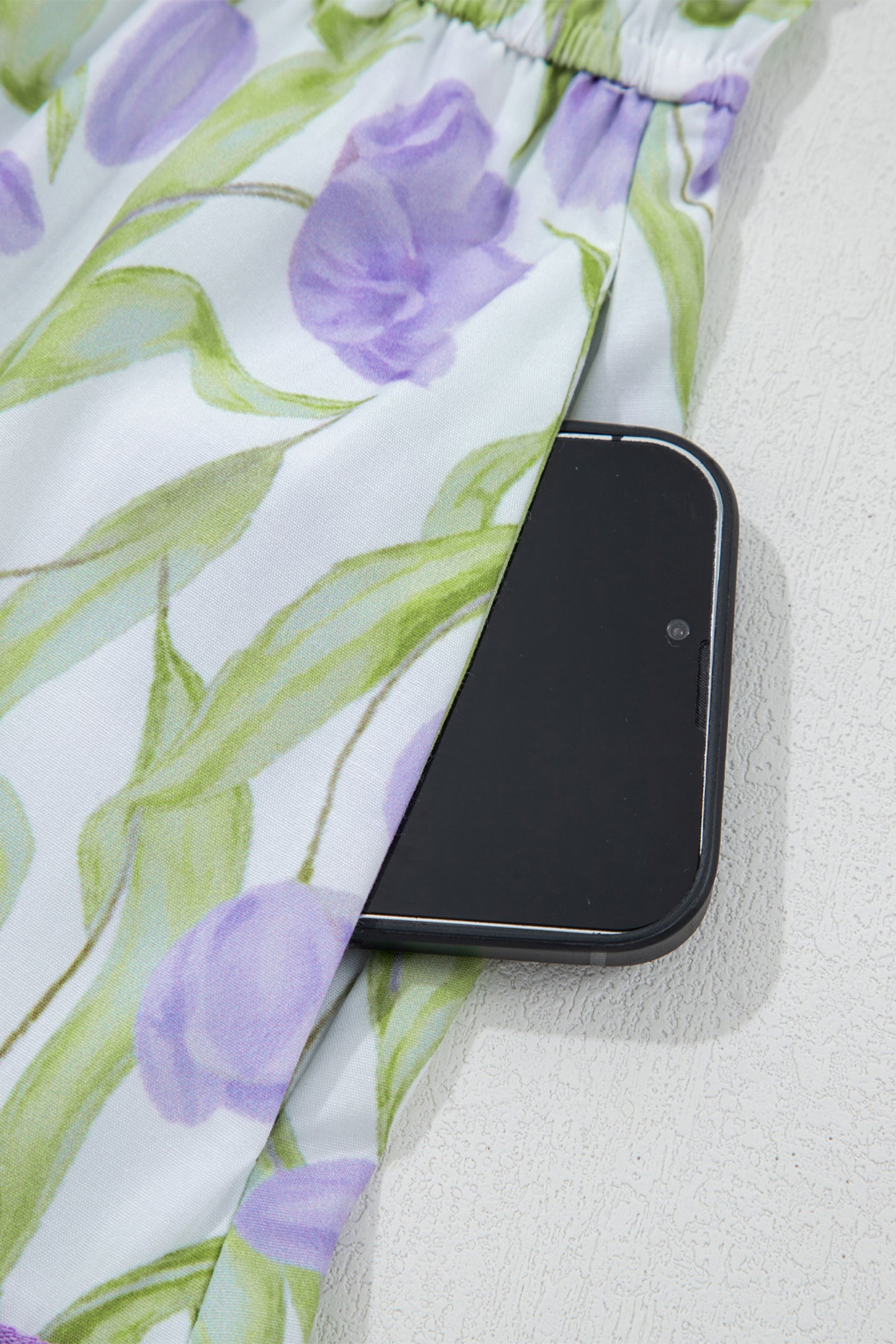 Purple Tulip Floral Print Contrast Trim Midi Dress